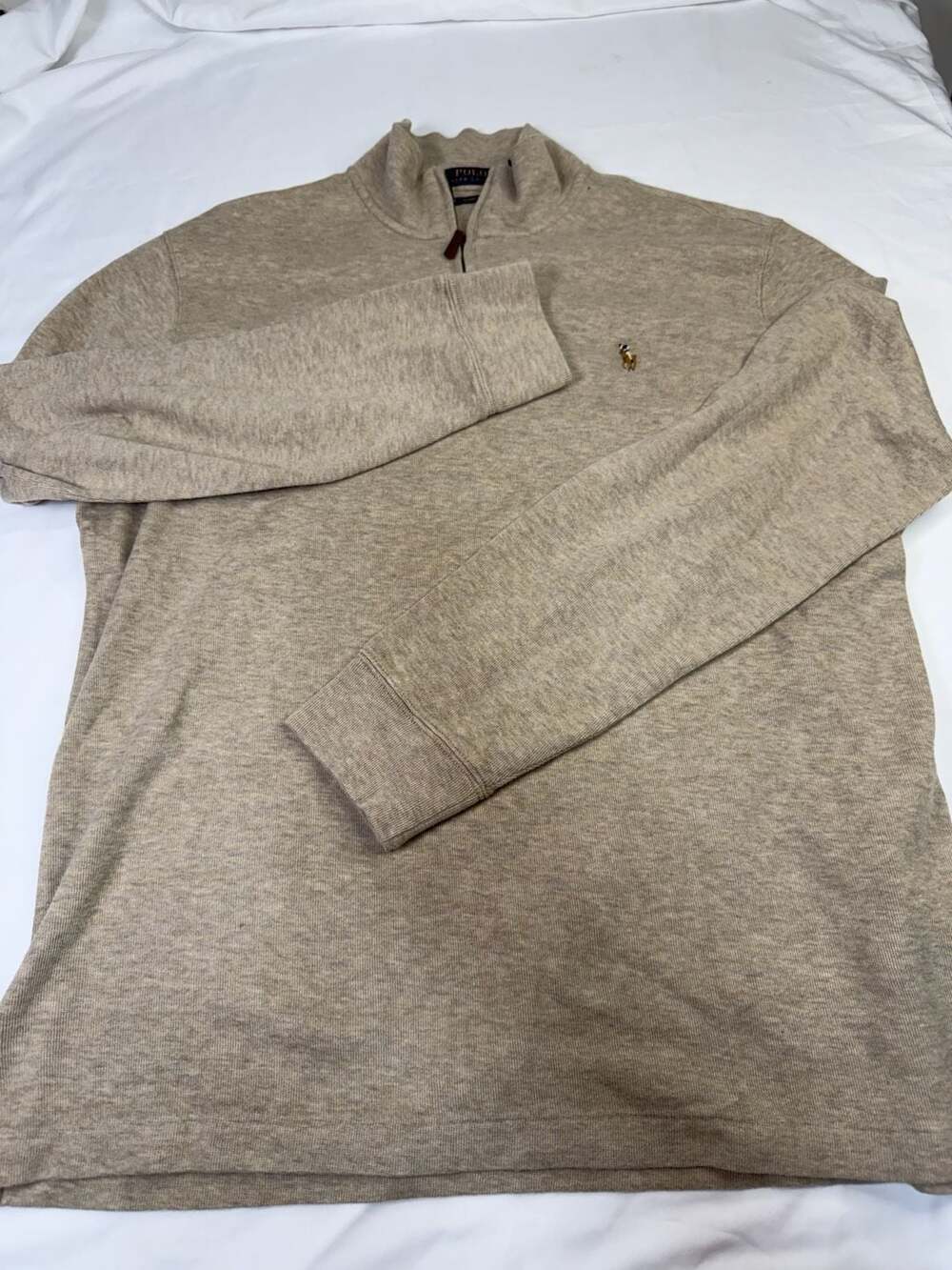 Polo Ralph Lauren Estate Rib Quarter-Zip Pullover Size L Beige